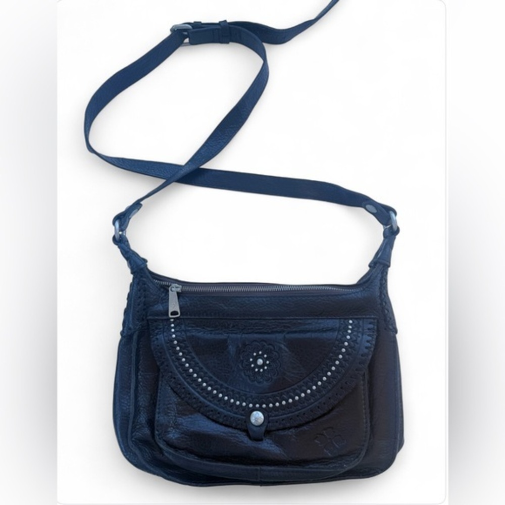 Patricia Nash Bag Womens Black Crossbody Embossed Studded Silver Hardware